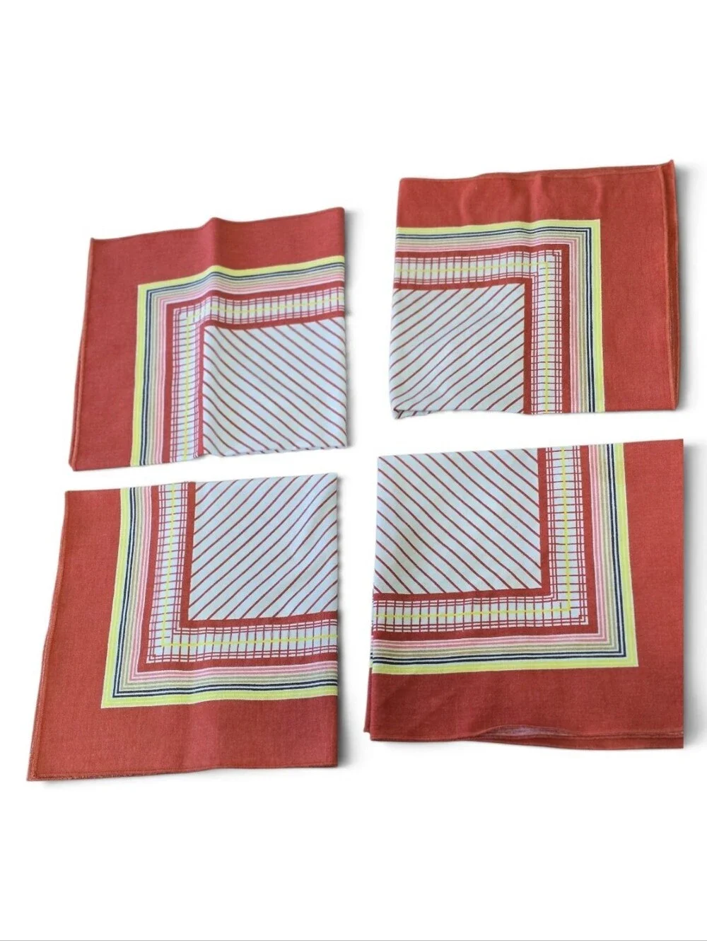 MCM Style Set of 4 Geometric Pattern Napkins in Rust and White